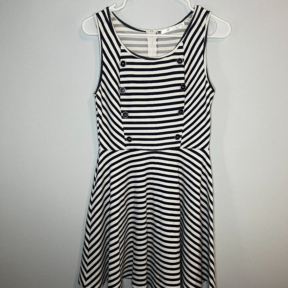 HAVE Blue & White Striped Fit-and-Flare Dress – Button Detail (S)